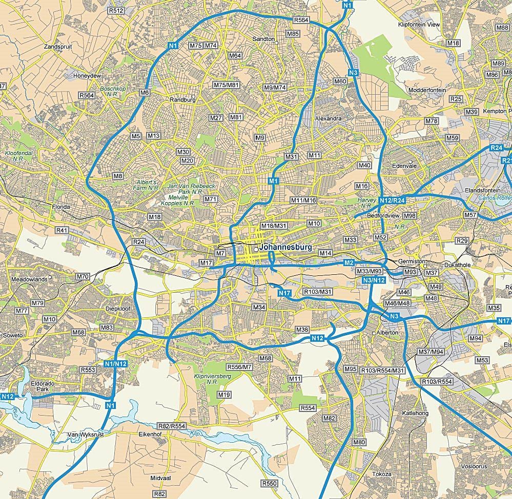 Карта дорог Йоханнесбурга (Joburg Jozi)