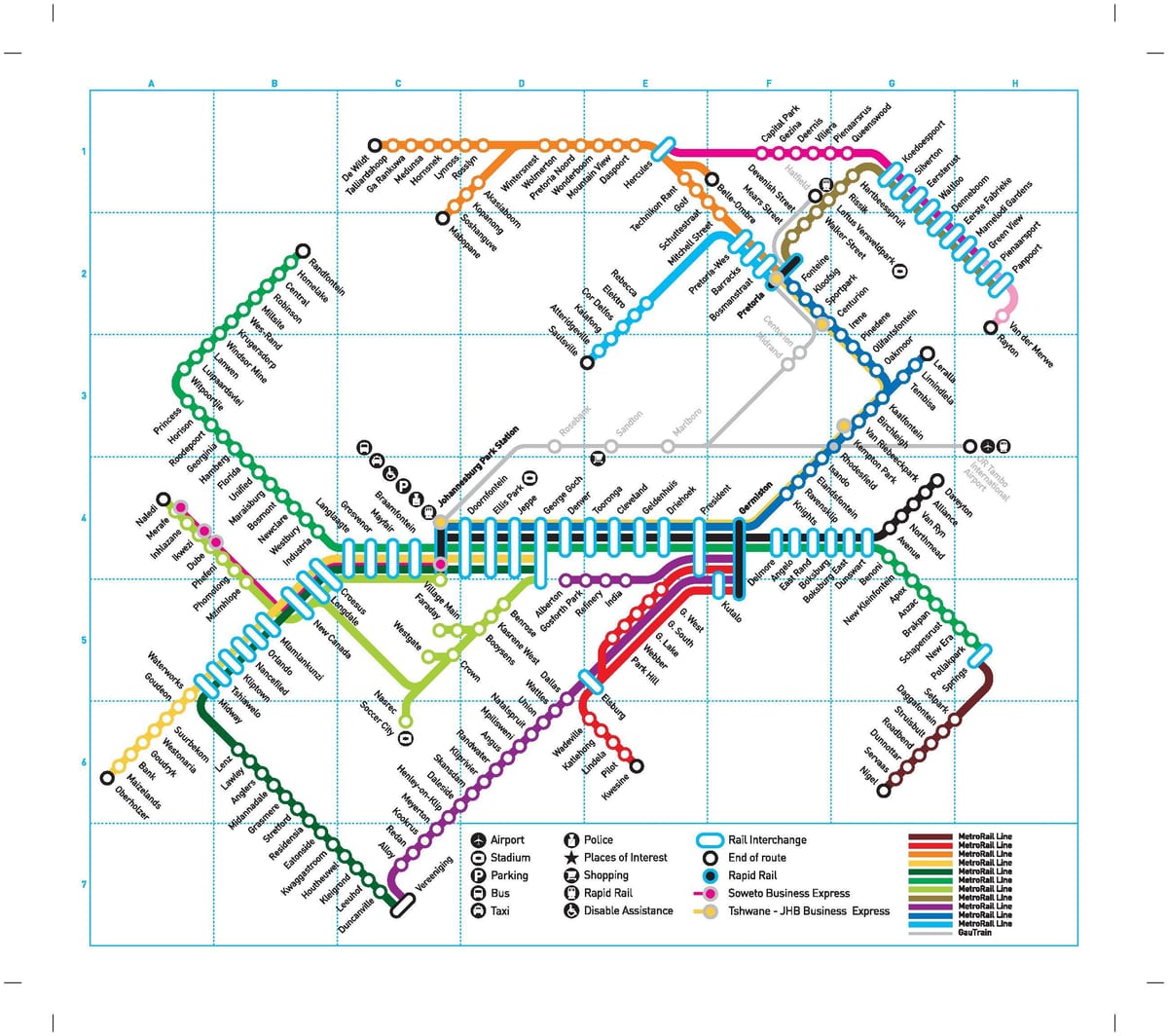 Карта железнодорожных станций Йоханнесбурга (Joburg Jozi)