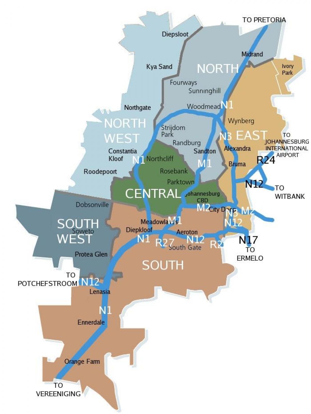 Йоханнесбург (Joburg Jozi) карта окрестностей